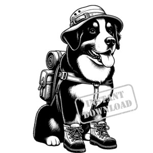 Berner Sennenhund als Wanderer SVG Bundle verkleidet