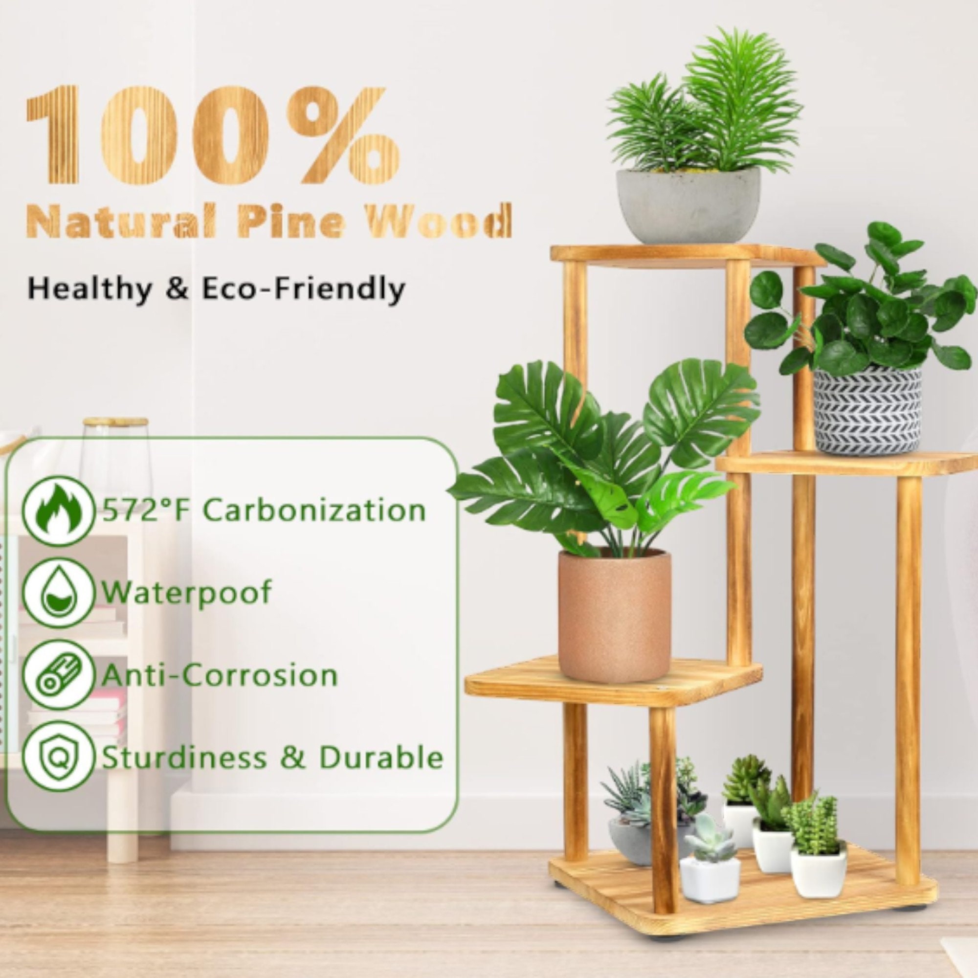 Indoor Plant Stand, 3 Tier Wood Plant Stand Holder, Flower Planter