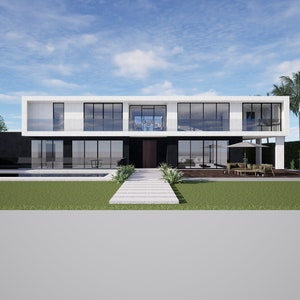 12 x 26 m huis met 5 slaapkamers en 2 verdiepingen - moderne stijl - hoekblok - 450 m² - pdf en CAD