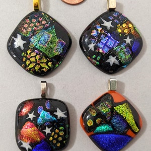 Choice of 1 Handmade Dichroic, Art Glass, Fused Glass Pendant