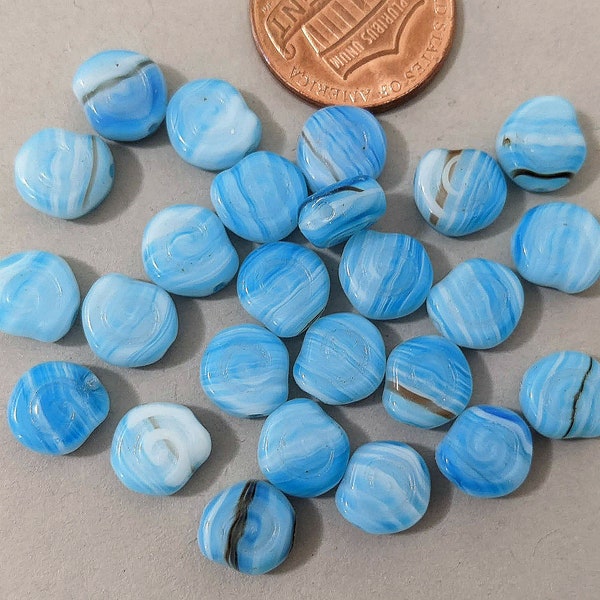 Lot Czech Pressed Glass 8mm Small Snail Spiral Coil Glass Beads, Turquoise White, 25, 50 or 100 beads