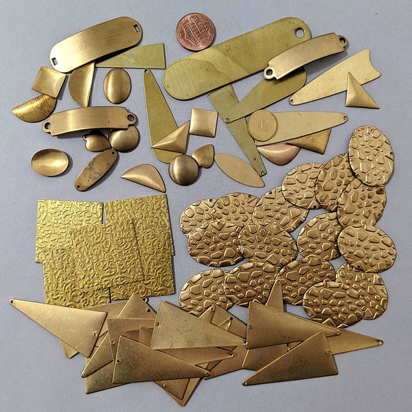 SALE Lot Brass Findings/Stampings,Blank or Textured, Drilled Triangle, Textured Drilled Ovals, Undrilled Textured Squares, Other Shapes #2