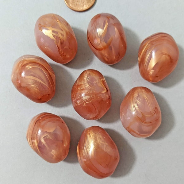 1 Large Drop Shape with Large Facets Vintage Peach with Pearl Swirl Metallic Copper Accent LUCITE Bead,Focal,Pendant, 28mm