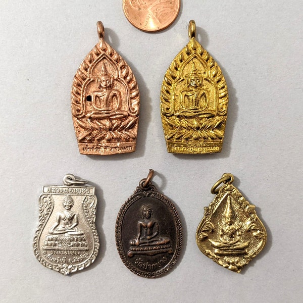 1 Brass Metal Buddha Pendant Medallion Amulet, 5 Available Designs, Your Choice