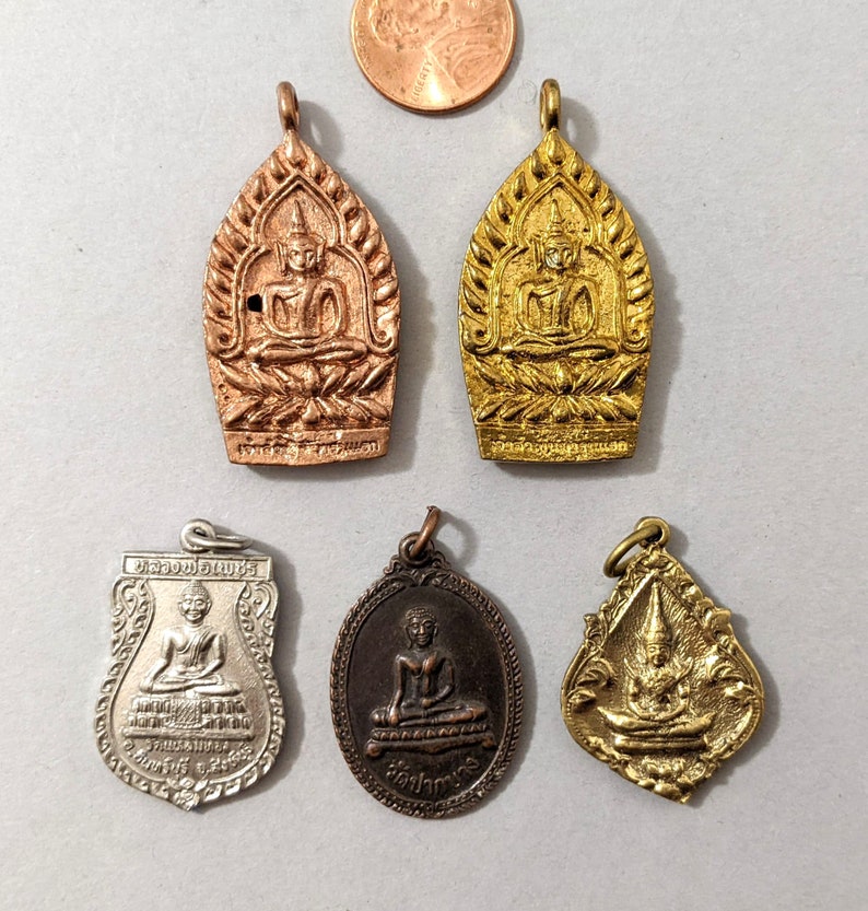 1 Brass Metal Buddha Pendant Medallion Amulet, 5 Available Designs, Your Choice Bild 1