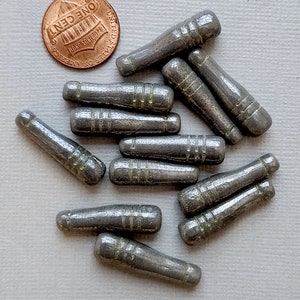 12 Vintage Czech Opaque Grey Luster Color Bottle Shape Glass Beads