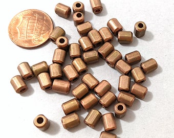 45 Coppertone Metal Faceted Barrel Cylinder Beads, 6x5mm