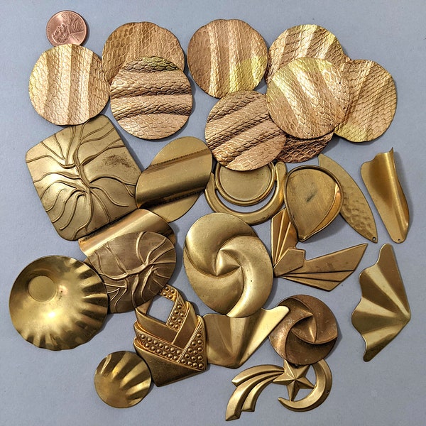 SALE Lot of Mixed Shapes Vintage Brass Copper Stampings, Various Shapes and Designs, Most Undrilled #1