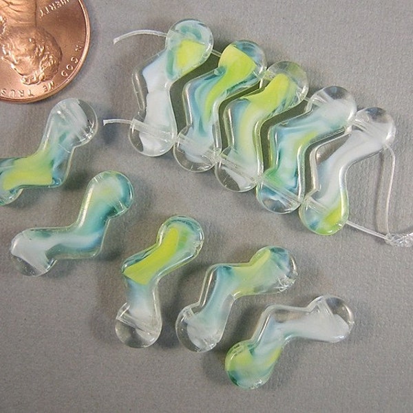 10 Zig Zag Aqua, White, Yellow and Clear Glass Double Drilled Czech Glass Beads