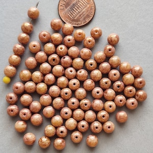 85 Bead Lot Czech 6mm Tan Base Picasso Gold Luster Glass Beads