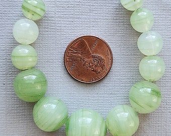 12 Graduated Round Vintage Japanese Opaline Green Faint Stripe Glass Beads