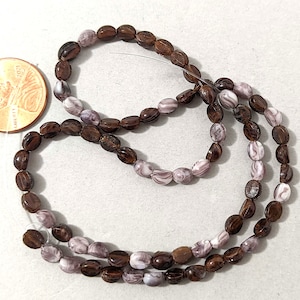 75 Vintage Dome Oval Shape Nailhead, Sew On Glass Beads in 2 Colors, Brown Faint Swirl and Purple White Swirl, 5x3mm