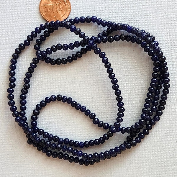 Approximately 3 feet Dark Blue Tiny 3-4mm Round/Rondelle Shape Gemstone Beads