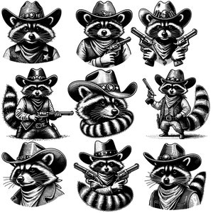 Fichier numérique SVG raton laveur cow-boy raton laveur svg lot de raton laveur raton laveur mignon de cow-boy, raton laveur PNG lot lot de raton laveur raton laveur raton laveur mignon
