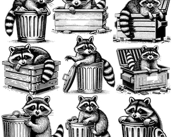 Cute Raccoon Clipart Bundle: Trash Panda SVG & PNG Files