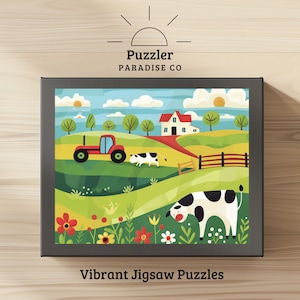 Sunny Farm and Red Tractor Folk Art Jigsaw Puzzle - 500 piece Puzzle - Nature Puzzle Watercolor Style - Puzzle For Adults - Colorful Puzzle