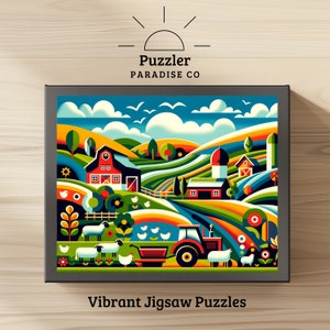Bright Farm with Farm Animals Folk Art Jigsaw Puzzle - 500 piece Puzzle - Nature Puzzle Cartoon Style - Puzzle For Adults - Colorful Puzzle
