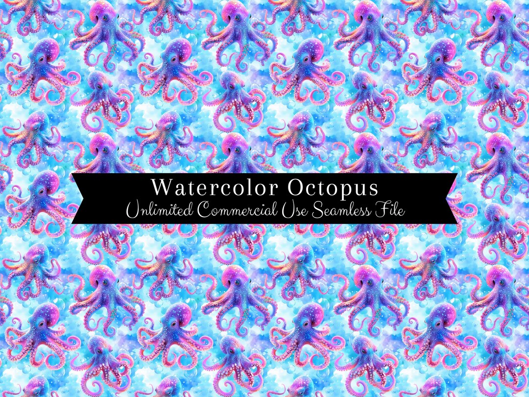 Colorful Octopus Seamless Pattern | Watercolor Octopus Digital Paper ...