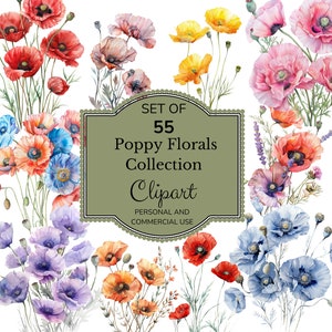 Aquarell Mohn Blumen Clipart | Mohn Blume PNG Clipart | Blumen Kinderzimmer Clipart | Babyparty Clipart | Wildblumen Clipart | Blumen PNG