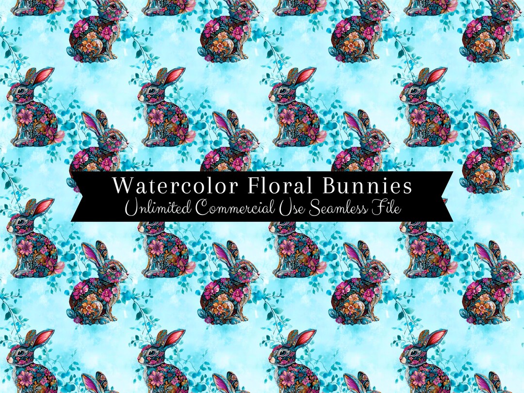 Floral Bunny Seamless Pattern | Watercolor Rabbit Digital Paper ...