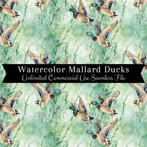 Seamless Mallard Duck Pattern | Watercolor Ducks Print | Hunting Backgrounds Seamless File | Repeating Pattern PNG | Commercial Use PNG