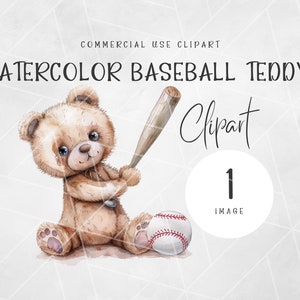 Akwarela Baseball Miś Clipart | Baseball Clipart | Uroczy Miś Clipart | Akwarela Clipart | Akwarela Miś Clipart