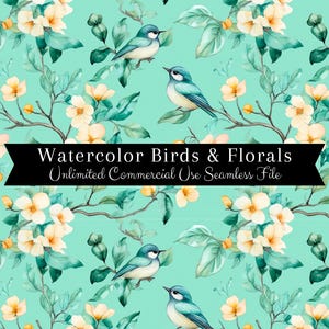 Impression florale transparente à l'aquarelle | Modèle sans couture d'oiseau | Modèle d'utilisation commerciale | Impression répétée | Aquarelle Arbre Printemps Sans Soudure