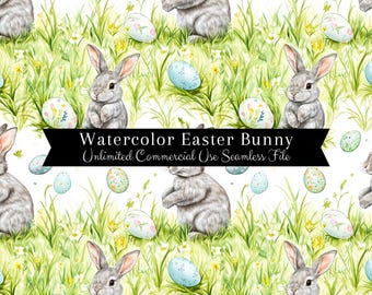 Watercolor Easter Bunny Seamless Print | Easter Eggs Seamless Pattern | Commercial Use Pattern | Spring Easter Repeating Pattern PNG