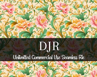 Papeles digitales florales rococó sin costuras, patrones vintage para álbumes de recortes, descarga de imágenes prediseñadas florales elegantes