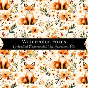 Seamless Fox Pattern | Watercolor Fox Print | Spring Fox Backgrounds Seamless File | Floral Fox Repeating Pattern PNG | Commercial Use PNG