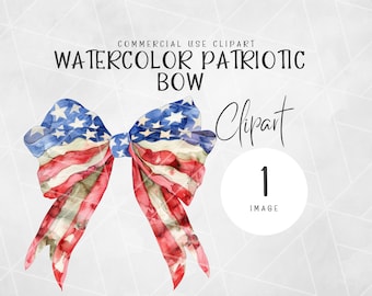 Watercolor Patriotic Bow Clipart | 4th of July Bow Clipart | Red White and Blue Bow Clipart | Coquette Clipart | USA Bow PNG Clipart