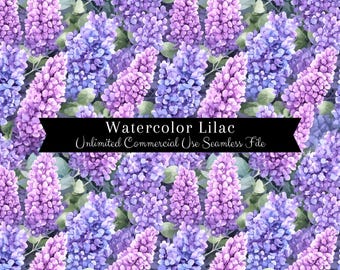 Fliederfarbenes Nahtloses Muster | Aquarell Blumen Digitales Papier | Aquarell Lila Muster | Aquarell Lila Blumen | Sich wiederholendes Muster PNG