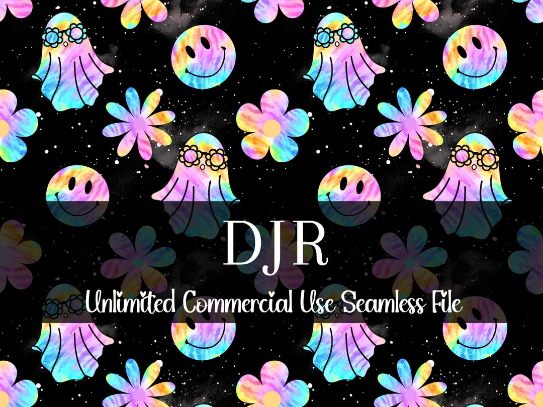 Girlie Retro Flower Ghost Seamless Pattern | Digital Paper | Smile Face ...