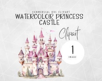 Watercolor Pink Castle PNG | Princess Clipart | Fairytale Clipart | Fairytale Castle Clipart | Watercolor Castle PNG | Birthday Clipart