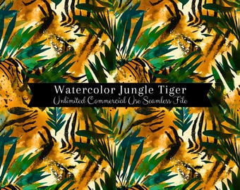 Estampado de tigre de acuarela sin costuras / Patrón de tigre sin costuras / Patrón de uso comercial / Impresión repetida / Estampado de animales de acuarela sin costuras