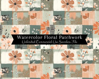 Spring Green Floral Seamless | Patchwork Quilt Seamless Pattern | File Farmhouse Quilted Colorblocking | Digital Paper Repeatable Folk Art