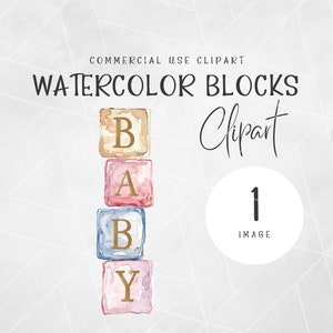 Imágenes prediseñadas de bloques de bebé de acuarela / Bloques de bebé apilados PNG / Imágenes prediseñadas de bebé de acuarela / Imágenes prediseñadas de baby shower / Imágenes prediseñadas de acuarela de letras de bebé