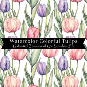 Aquarell bunte Tulpen nahtlos drucken | Florales nahtloses Muster | Kommerzielle Nutzung Muster | Sich wiederholender Druck | Aquarell Tulpe Nahtlos
