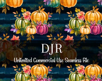 Watercolor Vibrant Floral Pumpkin Seamless Print | Pumpkin Pattern | Commercial Use Pattern | Repeating Print | Colorful Flower Pumpkins