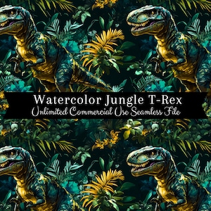 T-Rex Jungle Dinosaur Seamless Pattern | Seamless Pattern for Fabric | Cute Dino Digital Paper | Kids Background | Repeating Design for Boys
