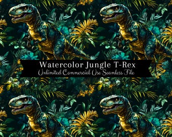 T-Rex Jungle Dinosaur Seamless Pattern | Seamless Pattern for Fabric | Cute Dino Digital Paper | Kids Background | Repeating Design for Boys