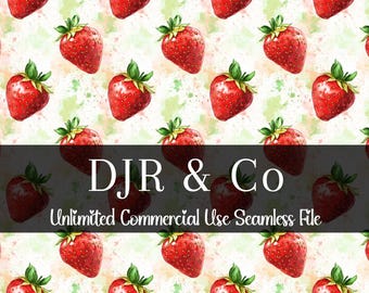 Watercolor Strawberry Seamless Print | Strawberry Seamless Pattern | Commercial Use Pattern | Repeating Print | Watercolor Strawberry PNG