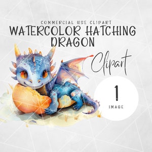 Watercolor Hatching Baby Dragon Clipart |  Dragon Clipart | Watercolor Clipart | Nursery Wall Art | Cute Dragon Clipart | Baby Shower PNG