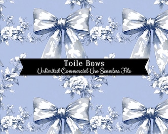 Blue Toile De Jouy Seamless Pattern | blue Toile Pattern | Chinoiserie Bow Seamless Print | French Toile De Jouy | Blue Bow Toile Seamless