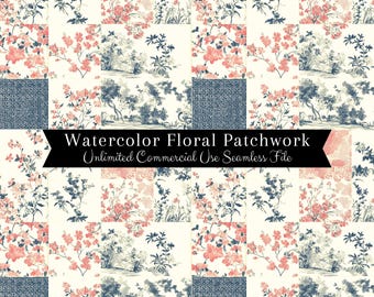 Spring Pastel Floral Seamless | Patchwork Quilt Seamless Pattern | Farmhouse Quilted Colorblocking | Digital Paper Repeatable chinoiserie
