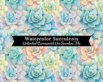 Watercolor Succulent Seamless Print | Cactus Seamless Pattern | Commercial Use Pattern | Repeating Print | Watercolor Pastel Succulent PNG