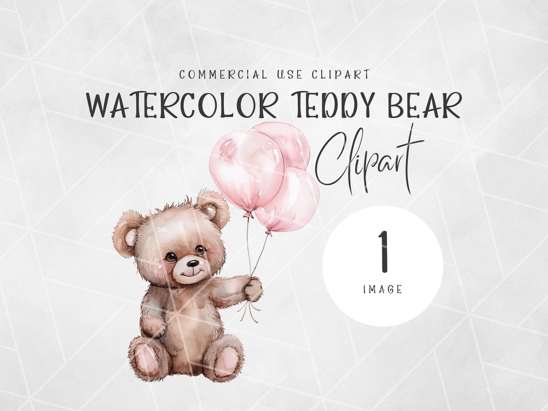 Watercolor Teddy Bear Pink Balloons Clipart | Baby Girl Clipart ...