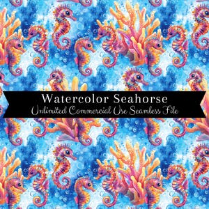 Colorful Seahorse Seamless Pattern | Watercolor Seahorse Digital Paper | Blue Rainbow Seahorse Print | Under Water Ocean Repeating Pattern