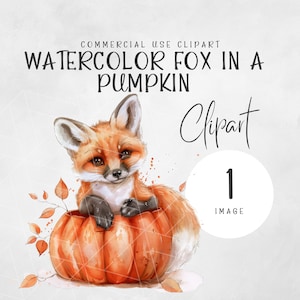 Aquarelle de renard dans une citrouille | Clipart aquarelle d'Halloween pour baby shower | Clipart Automne | Clipart renard automne | Utilisation commerciale