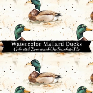 Padrão de pato-real sem costura | Patos em aquarela | Arquivo de fundos de caça sem costura | Padrão de repetição PNG | Direitos exclusivos PNG